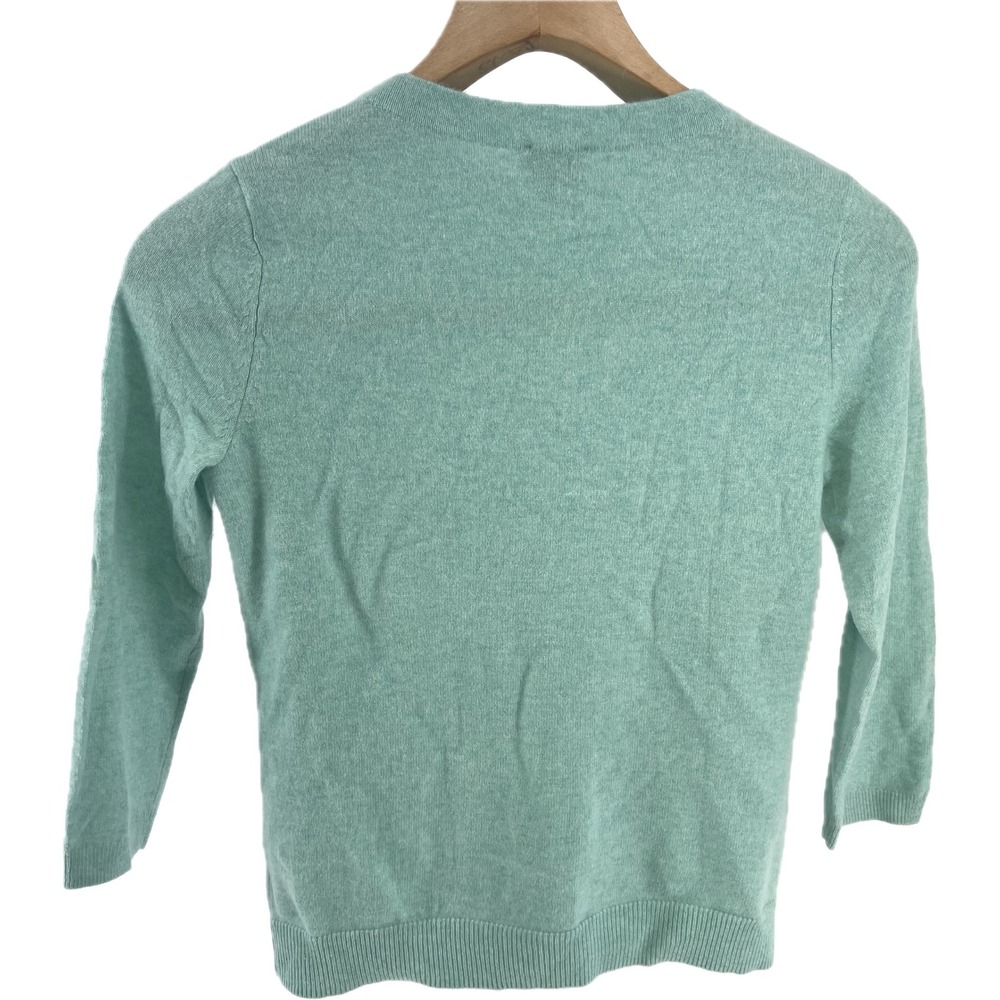 Talbots Pure Cashmere Crewneck Sweater Aqua Turquoise 3/4 Sleeve Womens Medium - Picture 10 of 11